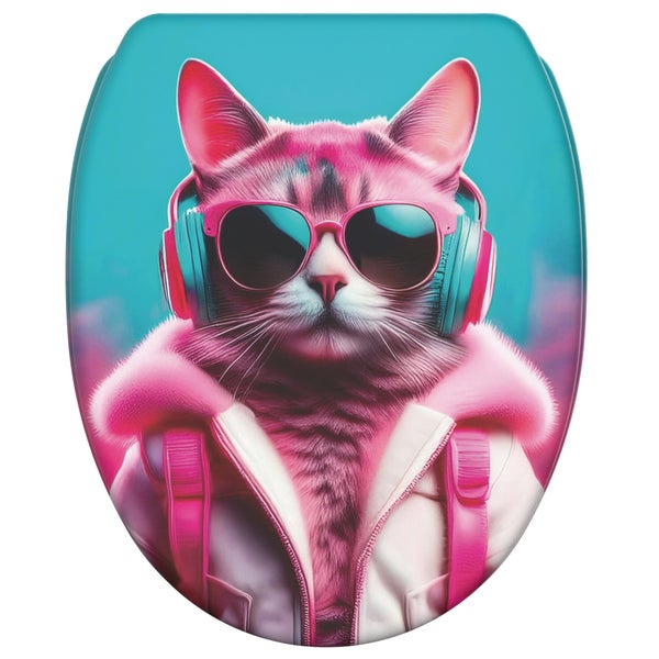 Toilettendeckel mit Motiv einer Katze mit Kopfhörern und Sonnenbrille