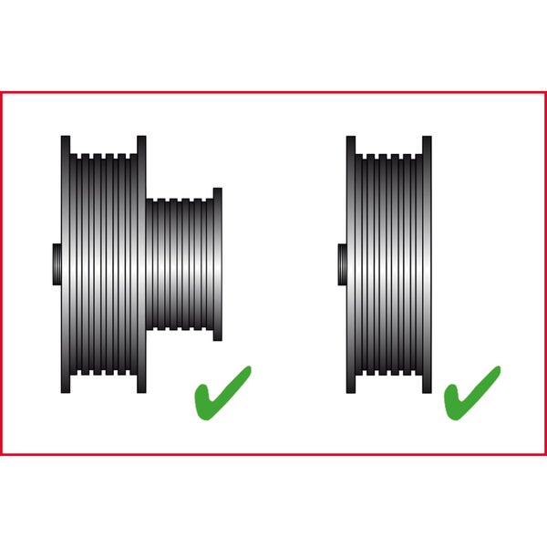 Abbildung von zwei Keilriemenscheiben mit grünem Haken