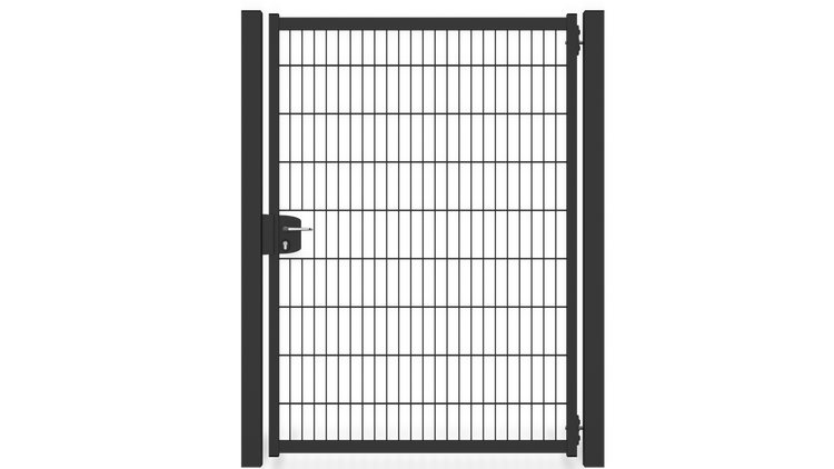 Gartentür ZAUNGURU BASIC-Line aus Metall, Höhe: 183cm, Breite: 150cm, 1-flügelig inkl. Pfosten, Locinox-Schloss und Zubehör, Feuerverzinkt und zusätzlich in RAL 7016 Anthrazitgrau pulverbeschichtet