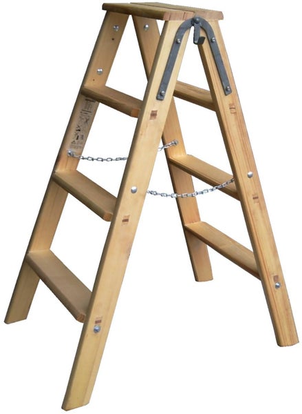 PROREGAL Stufenstehleiter Mit Ablage Made in Germany 2 x 7 Stufen 1,8 m Länge Eimerhaken Holzleiter Klappleiter