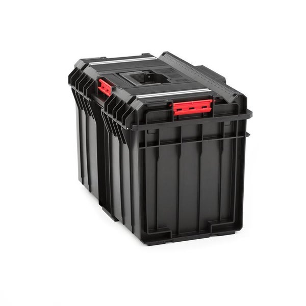 PROREGAL QBRICK Werkzeugkasten One Mit Aluminiumschienen 52 Liter Traglast Bis Zu 120 kg Mit Deck & Frontgriff Mit Klemmverschlüsse Schwarz