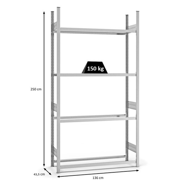 PROREGAL Reifenregal Stecksystem T-Profil Grundregal HxBxT 250 x 130 x 40 cm 4 Ebenen Fachlast 150 kg Verzinkt