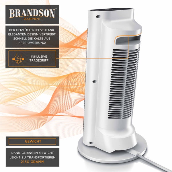 Brandson 2000W Keramik Heizlüfter mit Fernbedienung, 80° Oszillation, Überhitzungsschutz, Automatische Abschaltung, Umkippschutz, 1-7h Timer
