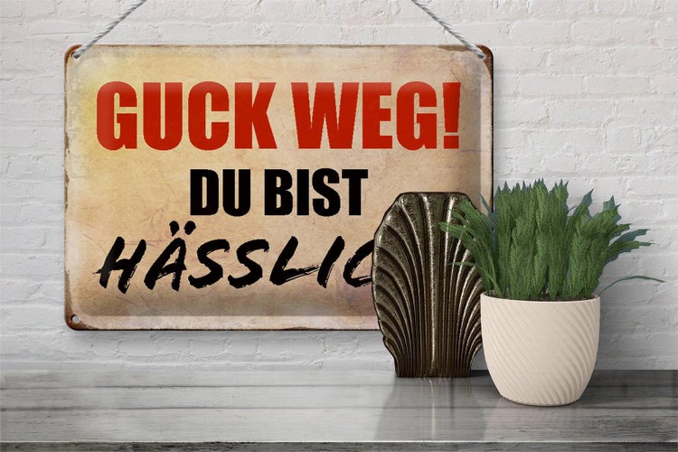 Blechschild Spruch 30x20cm guck weg du bist hässlich