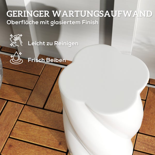 Outsunny Sitzhocker aus Keramik in Spiralform 120kg belastbar Ø33 x 45 cm Wetterfest Garten Hocker mit Deckel Beistelltisch Blumenhocker Fußhocker für Indoor Outdoor Camping Garten Balkon Weiß