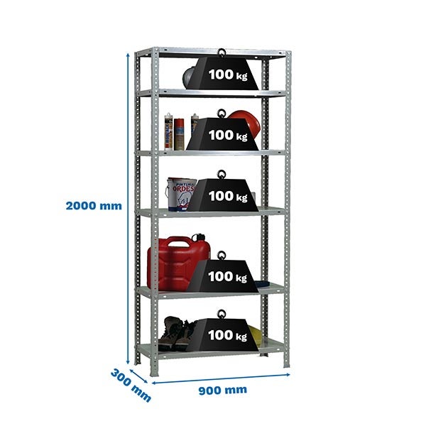 PROREGAL Schraubregal Panda Tall HxBxT 200 x 90 x 30 cm 6 Fachböden Fachlast 100 kg Verzinkt