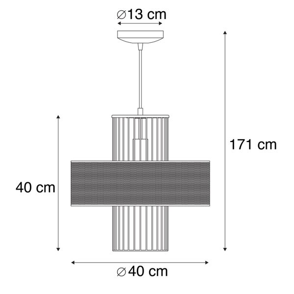Technische Zeichnung einer Pendelleuchte mit den Maßen: Durchmesser 13 cm, Höhe 171 cm, Durchmesser 40 cm und Höhe 40 cm.