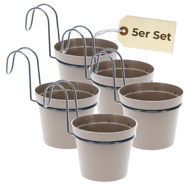Fünf Blumentöpfe mit Halterung im Set