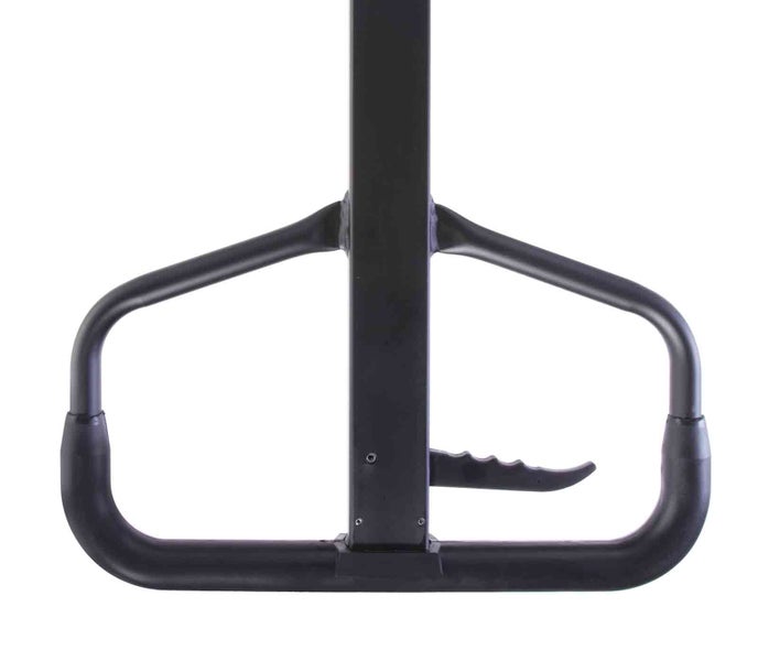 Schwarzer Metallgriff mit einem gezackten Bedienhebel.