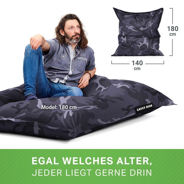 Green Bean Sitzsack XXL 140x180cm 380 Liter Kinder & Erwachsene Bean Bag EPS Perlen Füllung Riesensitzsack Groß Draußen Outdoor Liegekissen Waschbar Wetterfest Lounge Sitzkissen Bodenkissen Türkis