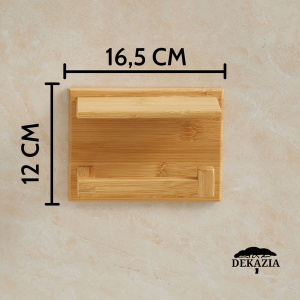 DEKAZIA® Klopapierhalter mit Ablage Bambus | Toilettenpapierhalter Holz Klopapierhalter Holz Klorollenhalter Holz Klopapierhalter Bambus WC Rollenhalter Holz WC Papier Halterung Holz ohne Bohren Wand
