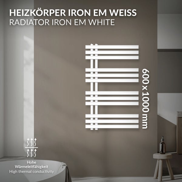 ECD Germany Iron EM Design Badheizkörper - 600 x 1000 mm - Weiß - Designheizkörper Paneelheizkörper Heizkörper Handtuchwärmer Handtuchtrockner Heizung Radiator
