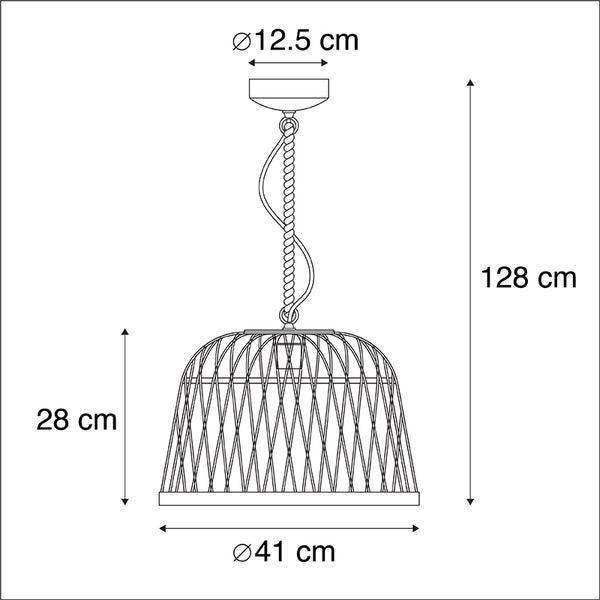 Technische Zeichnung einer Pendelleuchte mit den Maßen 12,5 cm, 128 cm, 28 cm und 41 cm.