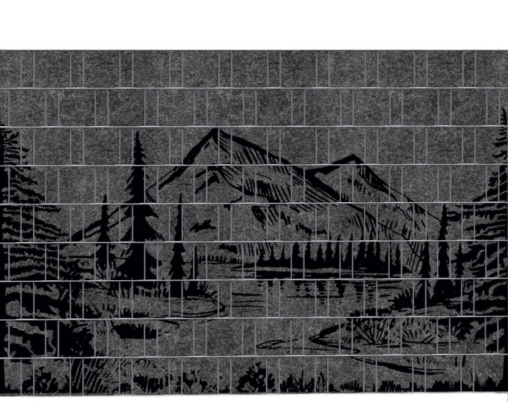 Gabionenwand mit Berglandschaftsmotiv