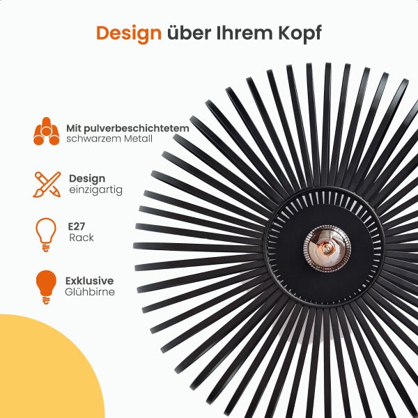 Goliving Deckenleuchte Schwarz - Deckenleuchte - E27 - Metall - Bambusoptik - Ø 40 cm