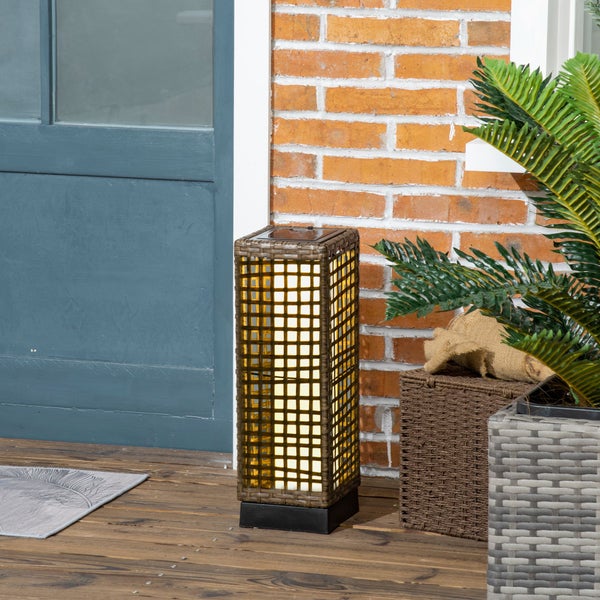Outsunny Solarlampen Rattan mit Lichtsensor, Aufladbar LED Solarleuchte IP44 Wasserdichte, Outdoor Lampe Solarlaterne Außenleuchte für Garten Balkon Hof, 15,5 x 15,5 x 46 cm, Sand