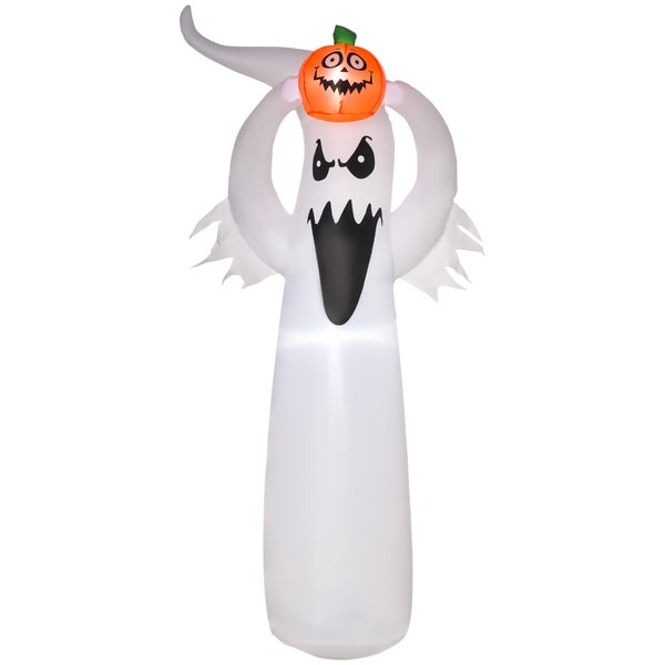 HOMCOM Halloween aufblasbares Gespenst, 1,8 m Dekoration mit LEDs, 80 x 40 x 180 cm, Polyester, Weiß + Orange