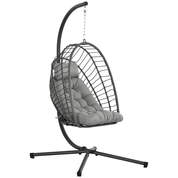 Outsunny Rattan Hängesessel, Hängestuhl, für Terrasse, Garten, bis zu 100 kg, Höhe 194 cm, Stahl, PE Rattan, Hellgrau