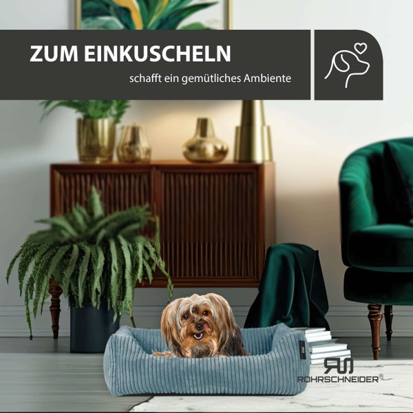 Rohrschneider Tierbett Cordstoff breit Gr. 1 türkis + faltbarer Reisenapf