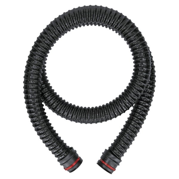Flexibler, schwarzer Spiralschlauch mit gerippter Oberfläche und roten Dichtungsringen an den Anschlüssen.