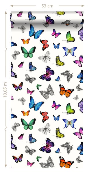Tapetenrolle mit Schmetterlingsmuster, 53 cm breit und 10,05 m lang