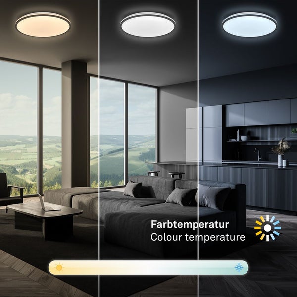 Briloner Pulup LED Deckenlampe, Dimmbar, Fernbedienung, Timer, Nachtlichtfunktion, Schwarz, Ø33 x 6 cm