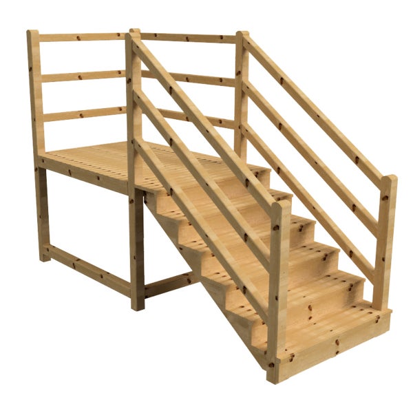 Holztreppe mit Podest und Geländer für den Außenbereich