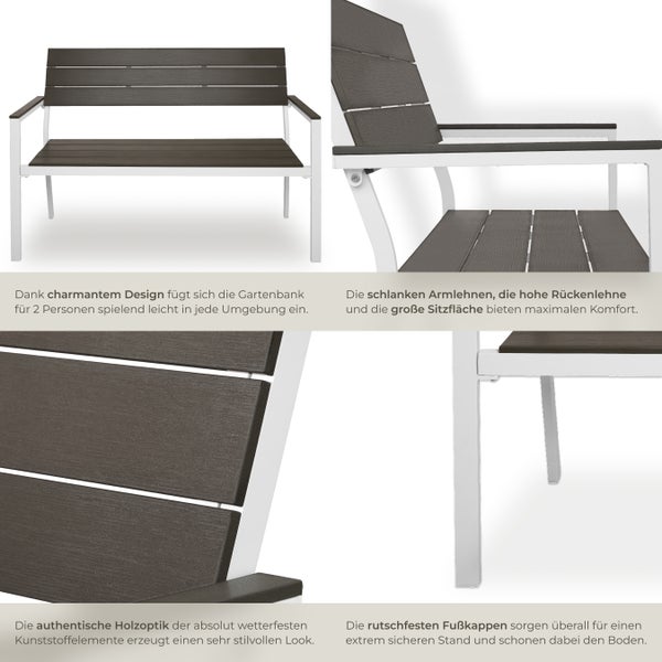 Gartenbank tectake Line 128 x 59 x 88 cm 2-Sitzer hellgrau/weiß