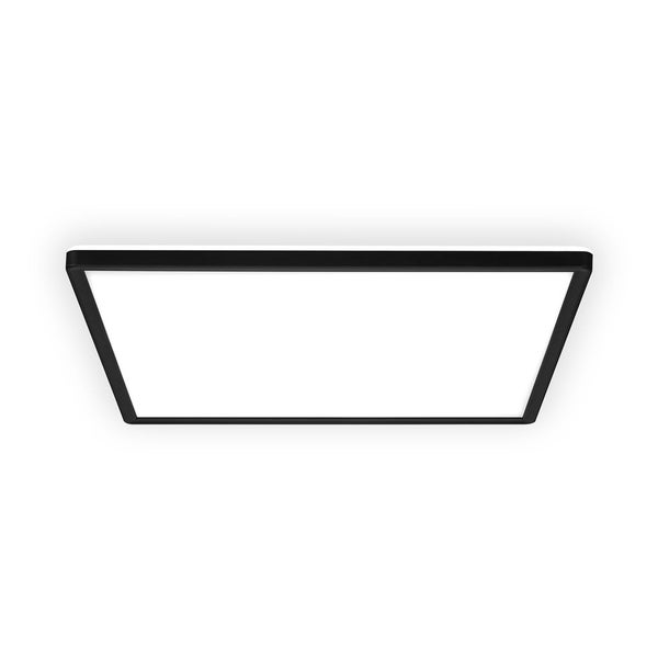 Rechteckige LED-Deckenleuchte mit schwarzem Rahmen und weißer Leuchtfläche.