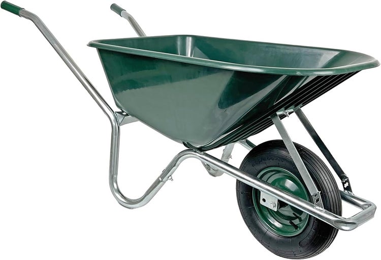 Schubkarre Matrix 100L 250kg | Luftrad mit Kugellager | grüne Kunststoffwanne & verzinkter Rahmen