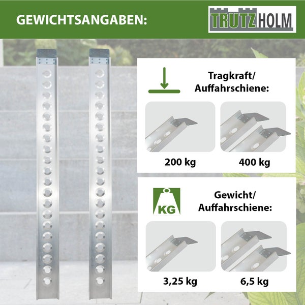 TRUTZHOLM 2x Auffahrschienen 194 cm Traglast 200 kg Alu grau Seitenkante Auffahrrampen Verladerampen