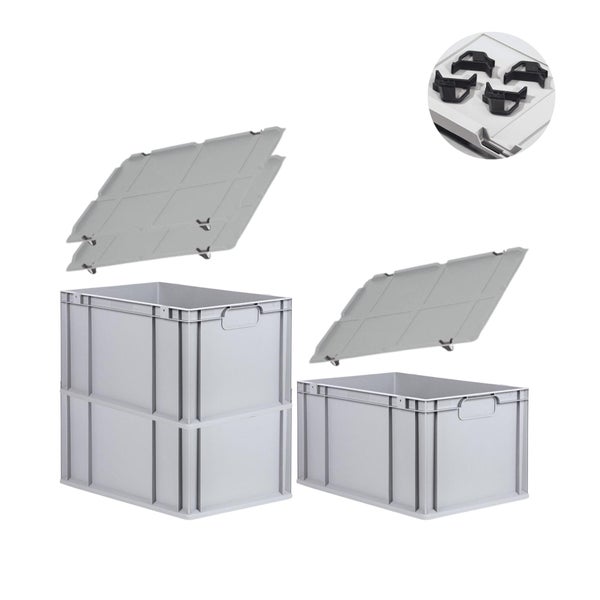 PROREGAL Spar Set 3x Eurobox Nextgen Economy Mit Auflagedeckel & 4x Schiebeschnappverschlüsse Schwarz Griffe Geschlossen HxBxT 32 x 40 x 60 cm