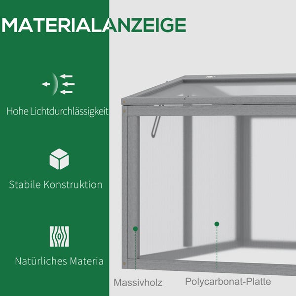Outsunny Frühbeet Treibhaus, Gewächshaus Frühbeetkasten, 90 x 80 x 58 cm, Holz und Polycarbonat, Hellgrau