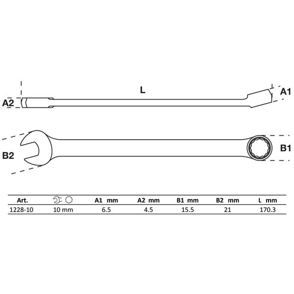 BGS Maul-Ringschlüssel extra lang SW 10 mm - 1228-10