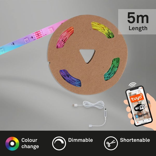 Briloner Leuchten USB SMART - LED Bänder - 2309150 - Musiksensor - Sprachsteuerung - Kürzbar - Selbstklebend - 500 x 10 cm (LxB)