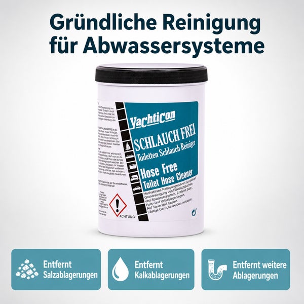 Yachticon Schlauch Frei Toiletten Schlauch Reiniger Pulver zur effektiven Reinigung von Abwassersystemen und Schlauchleitungen.