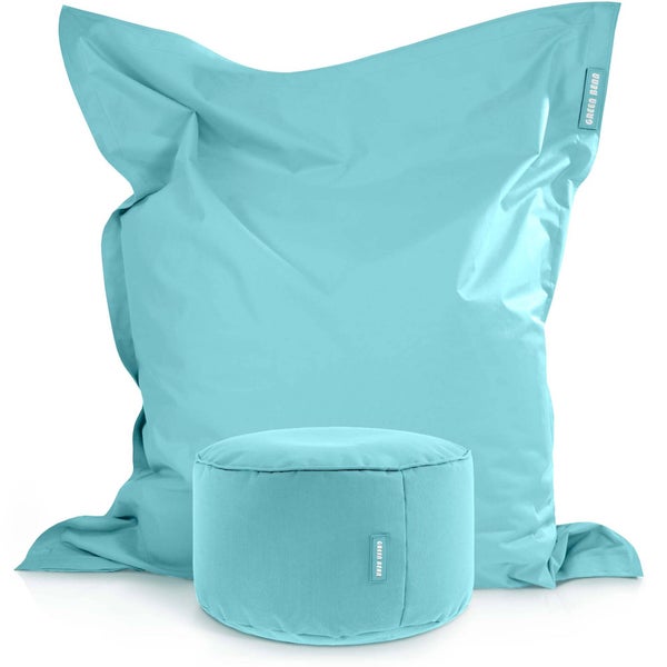 Green Bean 2er Set XXL Sitzsack inkl. Pouf fertig befüllt mit EPS-Perlen - Riesensitzsack 140x180 Lounge Sitz-Kissen Bean-Bag Chair  - Aquamarin