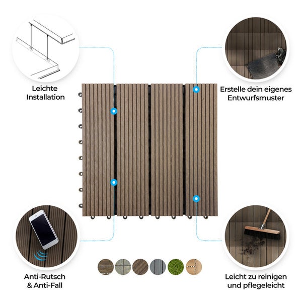 FLOORDIREKT WPC Klickfliesen Royal - für Balkon und Terrasse 30 x 30 cm - Dunkelbraun 11er-Set 1 m²