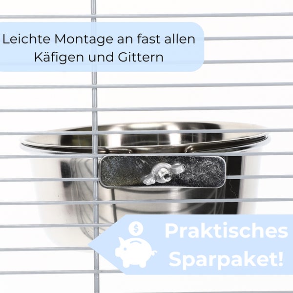Edelstahlnapf zur einfachen Befestigung an Käfigen und Gittern