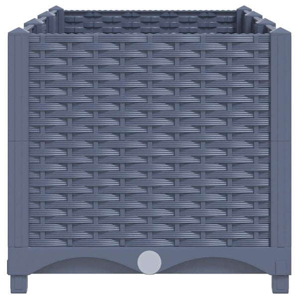 Quadratischer Pflanzkübel in Polyrattan-Optik mit dekorativer Webstruktur und stabilen Standfüßen für Garten oder Terrasse.