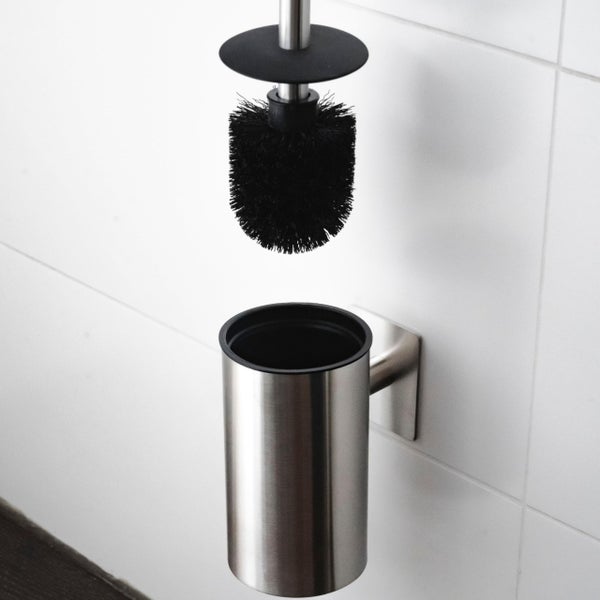 Wandmontierte Toilettenbürstengarnitur aus Edelstahl mit Bürstenhalter und WC Bürste für das Badezimmer.