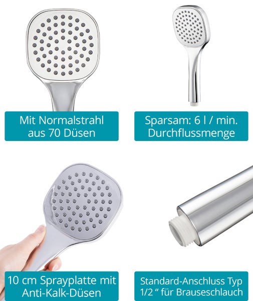 Calmwaters® Chrom Modern Soft, wassersparender Duschkopf 6 l/min mit 70 Düsen, Anti-Kalk System, 17AG6177