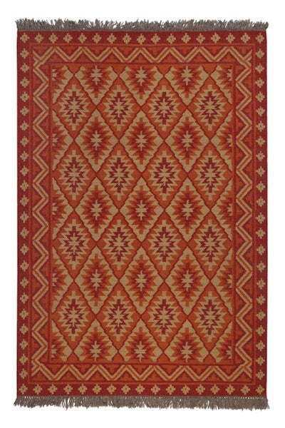 Kelim Teppich Rostrot aus Wolle Clare Green Looop 140x200 cm