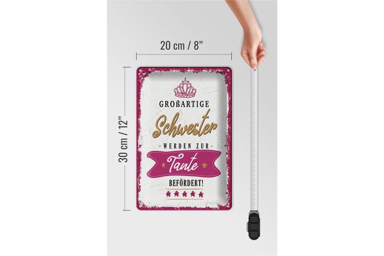 Blechschild Spruch Großartige Schwester werden Tante 20x30cm