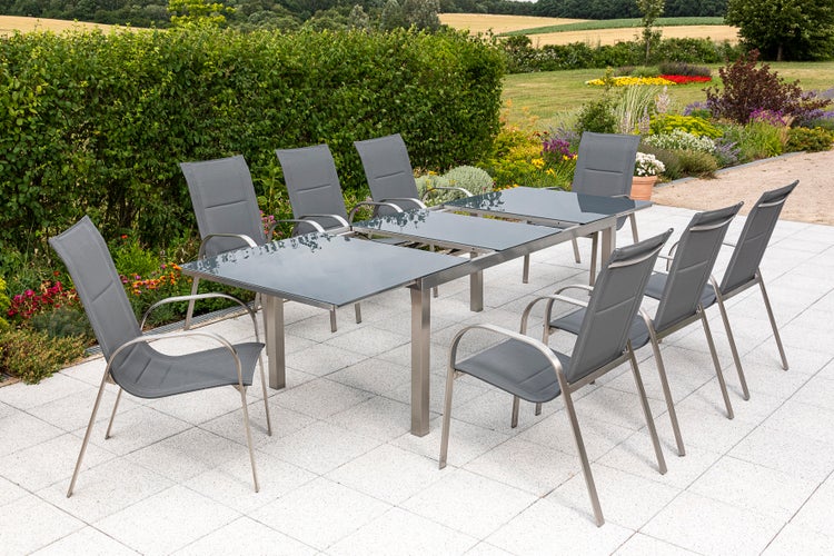 Lucca Gartenmöbelset 7tlg., Stapelsessel, Ausziehtisch 180 (240) x 100 cm