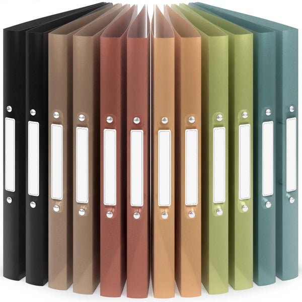 ACROPAQ - 12 x Ringbuch A4 - Mit 2 Ringen, Mit Rückenetiketten, Rückenbreite 2,5 cm, Wasser, Natur Farbkollektion - Ringhefter, Ringordner, Ordner A4 Schmal, Ringmappe A4, Schulordner