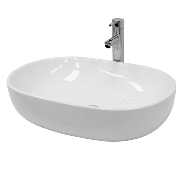 ECD Germany Design Waschbecken Waschtisch 600 x 420 x 145 mm aus Keramik Weiß - Aufsatzbecken Aufsatzwaschbecken Handwaschbecken Aufsatzwaschtisch Spülbecken Wasserfall Waschschale Waschschüssel