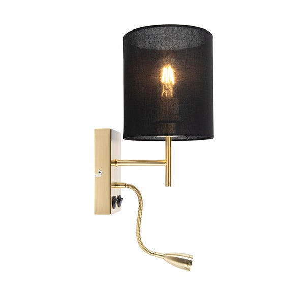 Wandleuchte mit Leselampe und schwarzem Lampenschirm