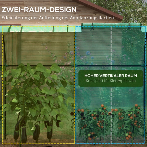 Outsunny Foliengewächshaus, Gewächshaus, Winddichtes Treibhaus mit 2 Rolltüren, Seitenfenster, Tomatenhaus mit UV-Schutz für Garten, PE, Grün, 185 x 94 x 150 cm