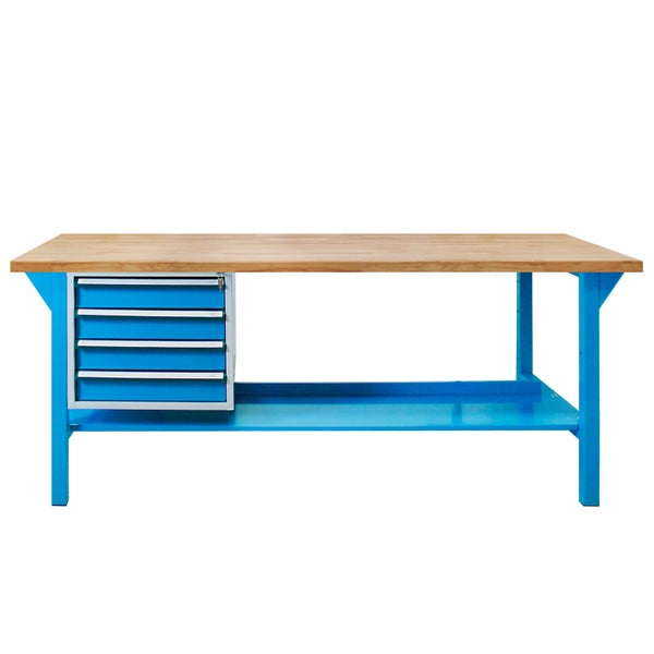 PROREGAL Werkbank Giant Rhino Plus mit 4 Schubladen HxBxT 84 x 200 x 70 cm Traglast 500 kg Blau Blau